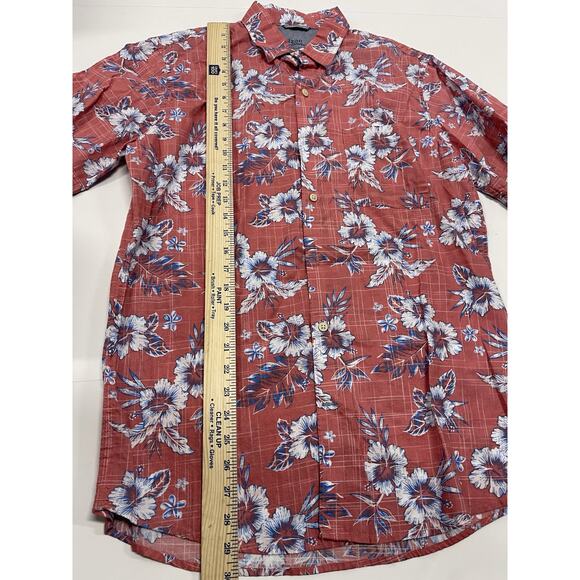 IZOD Men's Saltwater Pink Tropical Hawaiian Cotton Short Sleeve Sportshirt Med - Picture 2 of 6